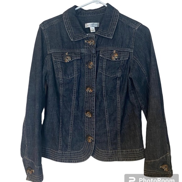 Christopher & Banks Denim w/ Animal Print Buttons & Double Topstitch Size S - Picture 1 of 9